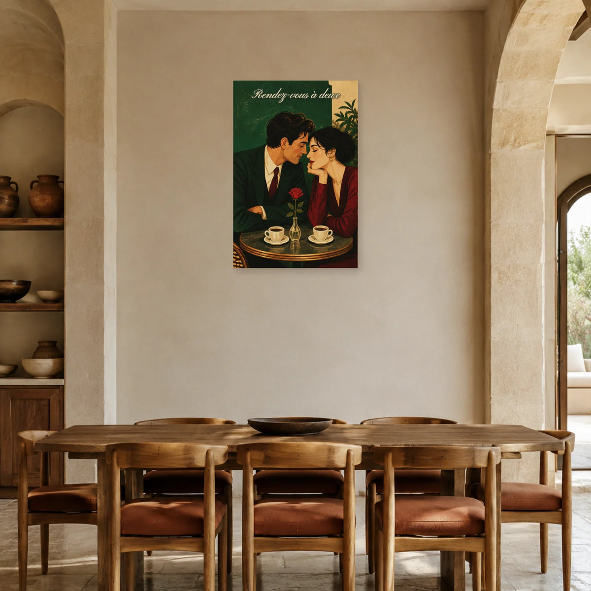 Affiche Rendez-vous au café - Romance vintage dans une salle à manger - Art Virtuoso