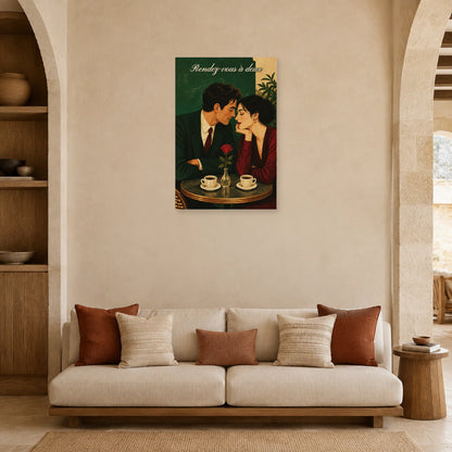 Affiche Rendez-vous au café - Romance vintage dans un salon - Art Virtuoso