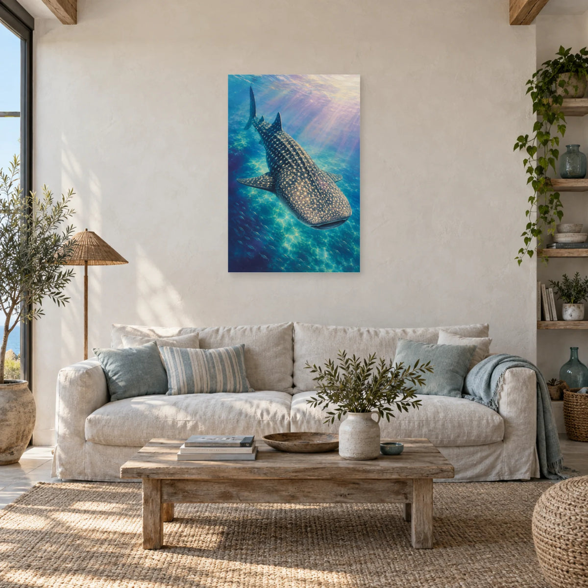 Affiche Requin-baleine - Sous la lumière dans un salon - Art Virtuoso