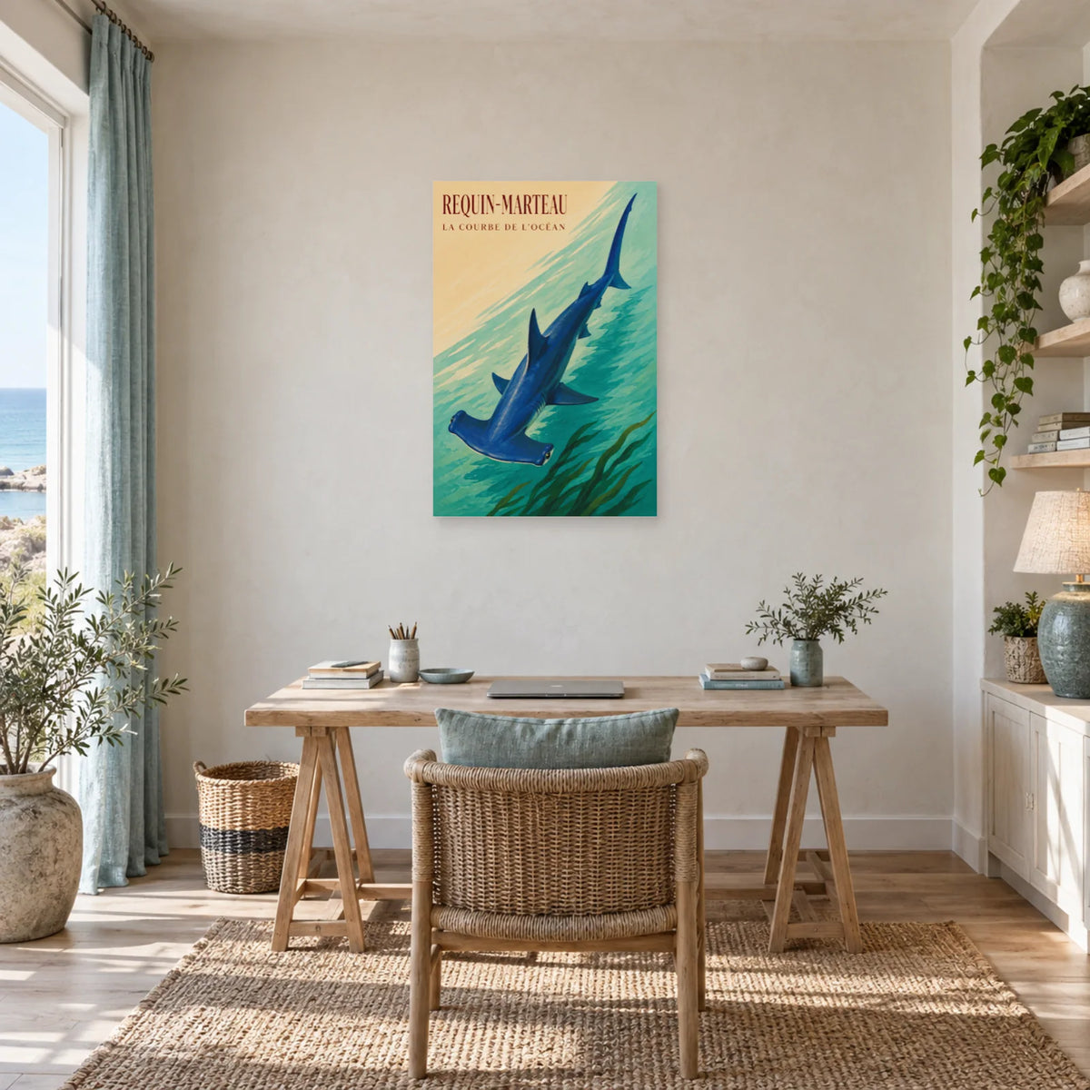 Affiche Requin-marteau - La courbe de l’océan dans un bureau - Art Virtuoso