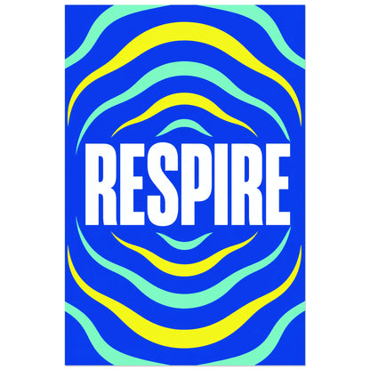 Affiche Respire – Ondes cobalt, graphisme typographique organique verticale, format 30 × 45 cm