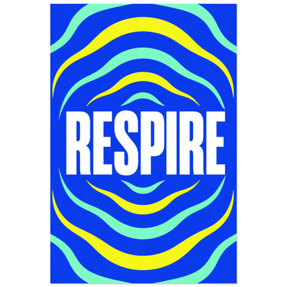 Affiche Respire – Ondes cobalt, graphisme typographique organique verticale, format 40 × 60 cm