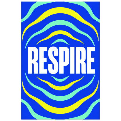 Affiche Respire – Ondes cobalt, graphisme typographique organique verticale, format 60 × 90 cm