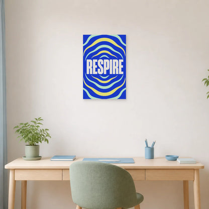 Affiche Respire – Ondes cobalt dans un bureau - Art Virtuoso