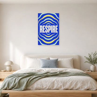 Affiche Respire – Ondes cobalt dans une chambre - Art Virtuoso