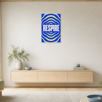 Affiche Respire – Ondes cobalt dans une entrée ou un couloir - Art Virtuoso