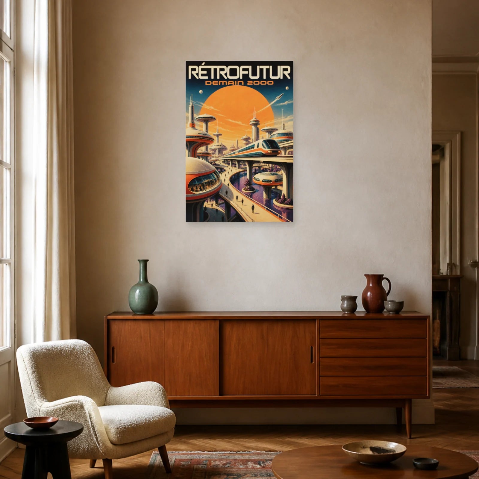 Affiche Rétrofutur – Demain 2000 dans un salon - Art Virtuoso