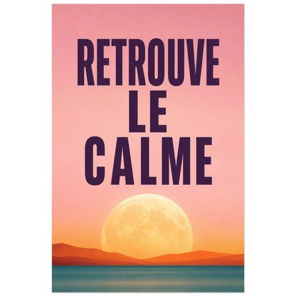 Affiche Retrouve le calme – Lune à l’horizon, paysage graphique contemplatif verticale, format 40 × 60 cm