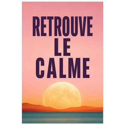 Affiche Retrouve le calme – Lune à l’horizon, paysage graphique contemplatif verticale, format 60 × 90 cm
