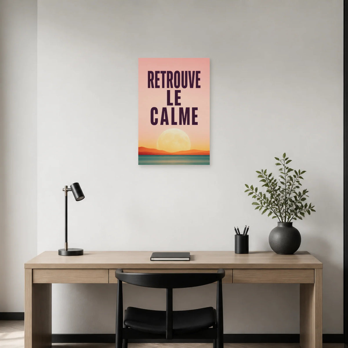 Affiche Retrouve le calme – Lune à l’horizon dans un bureau - Art Virtuoso