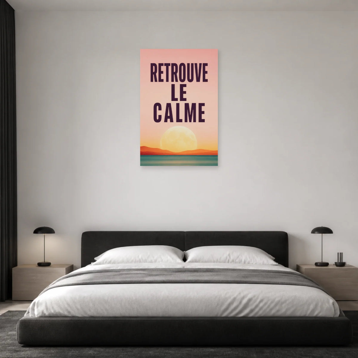 Affiche Retrouve le calme – Lune à l’horizon dans une chambre - Art Virtuoso
