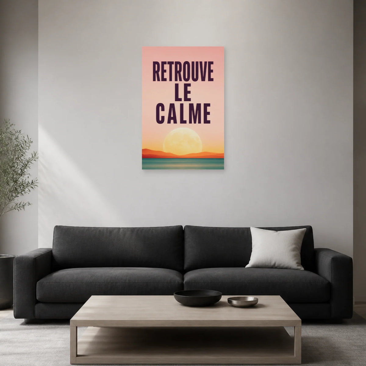 Affiche Retrouve le calme – Lune à l’horizon dans un salon - Art Virtuoso