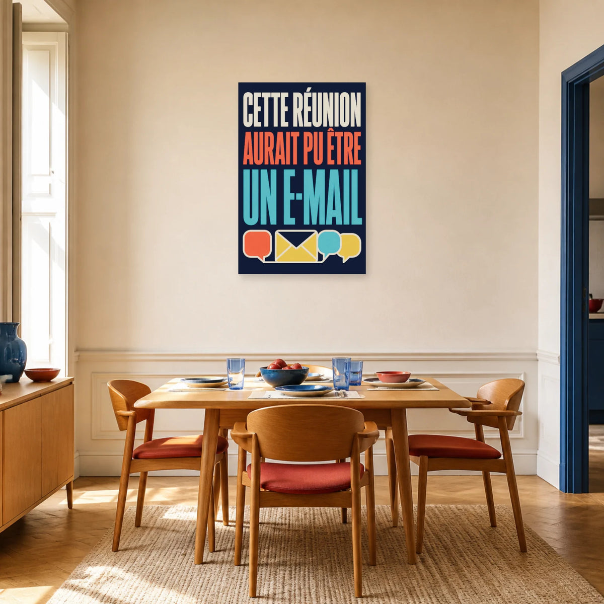 Affiche Cette réunion aurait pu être un e-mail dans une salle à manger - Art Virtuoso