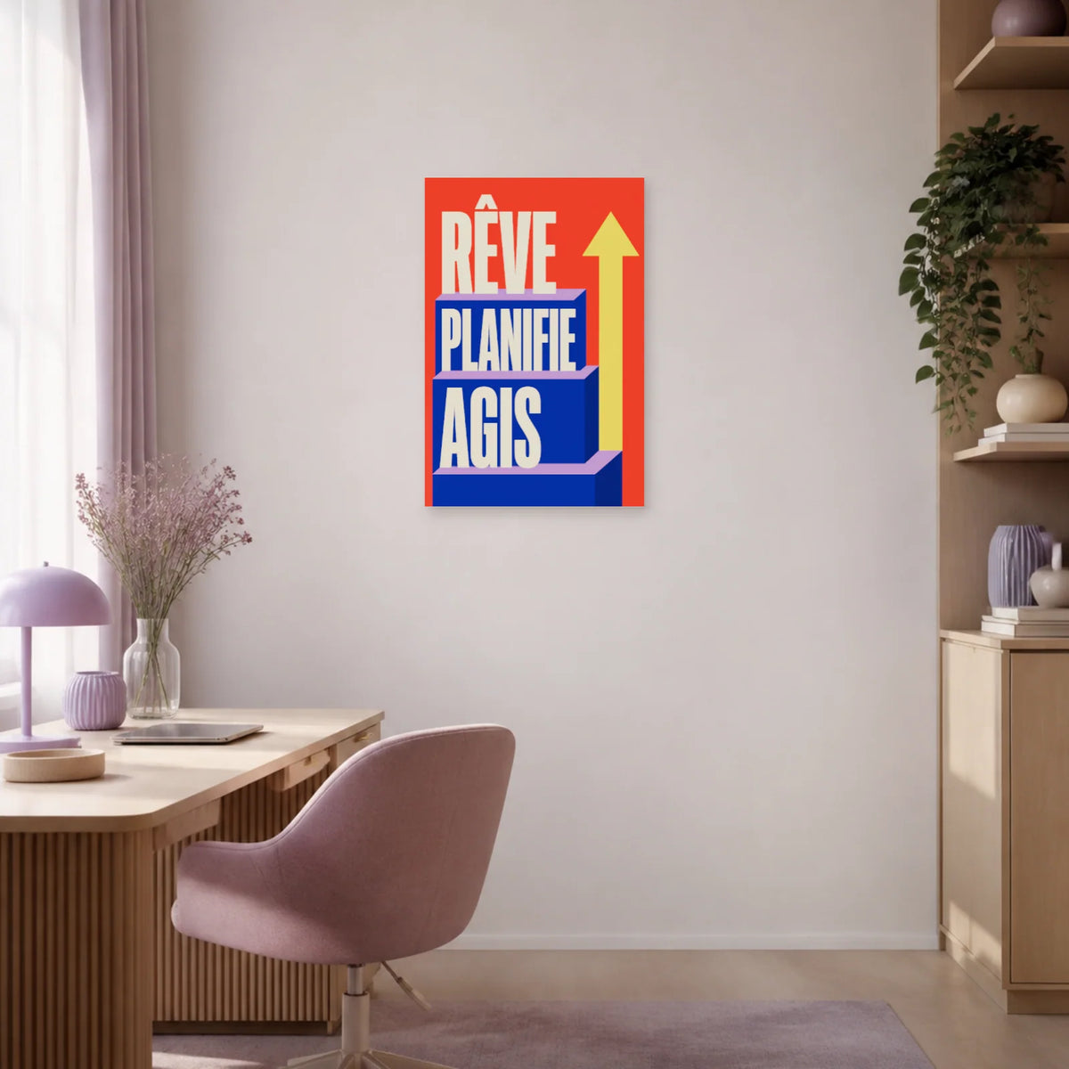 Affiche Rêve Planifie Agis – Escalier ascendant dans un bureau - Art Virtuoso