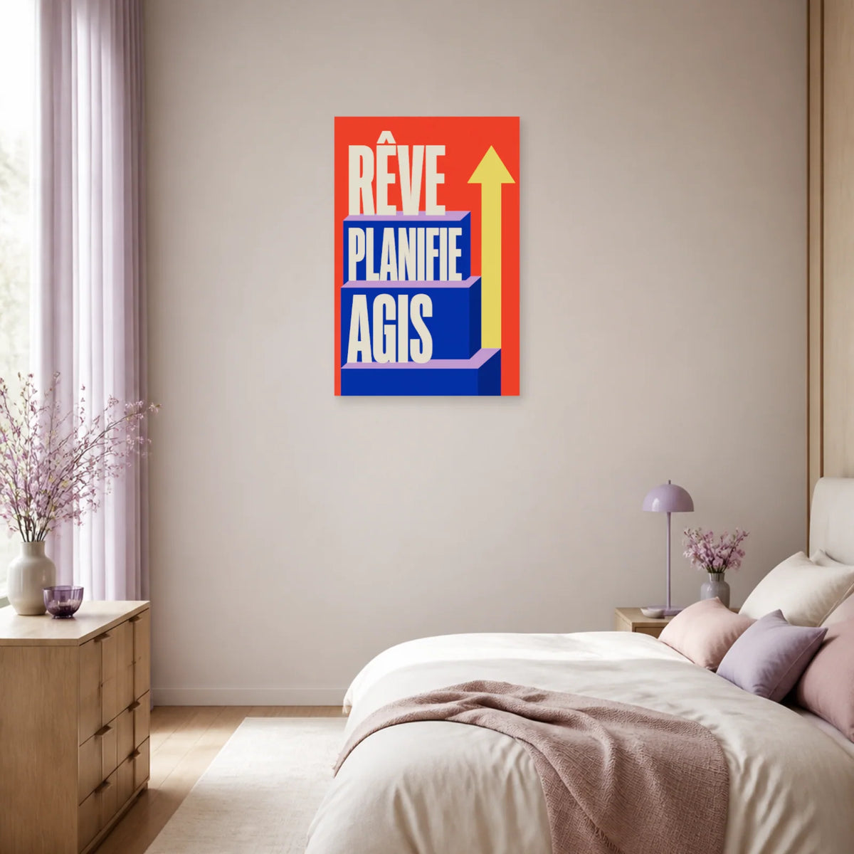 Affiche Rêve Planifie Agis – Escalier ascendant dans une chambre - Art Virtuoso