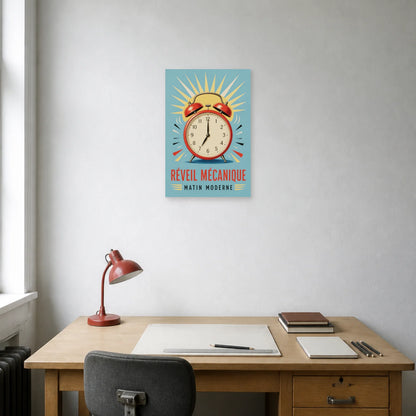 Affiche Réveil Mécanique – Matin Moderne dans un bureau - Art Virtuoso