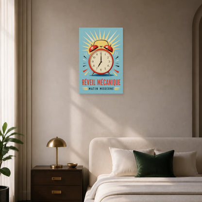 Affiche Réveil Mécanique – Matin Moderne dans une chambre - Art Virtuoso