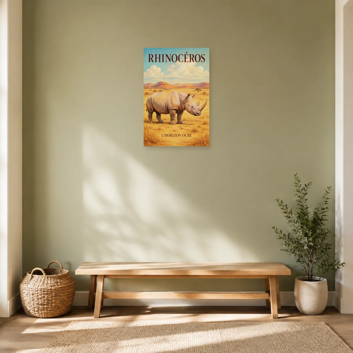 Affiche Rhinocéros, l’horizon ocre dans une entrée ou un couloir - Art Virtuoso