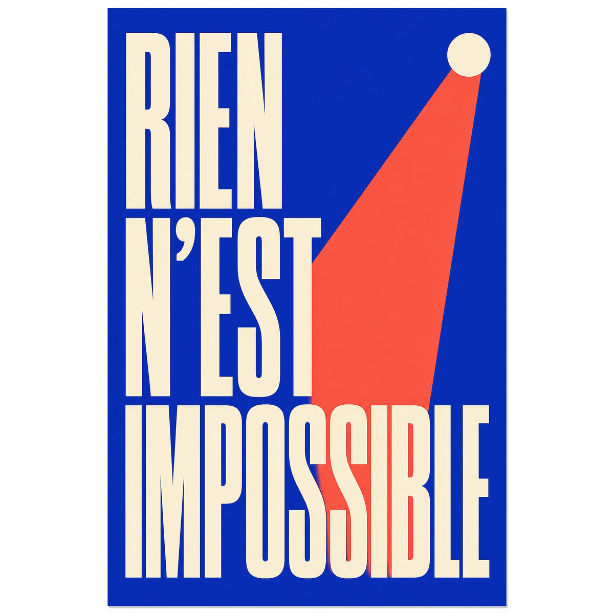 Affiche Rien n’est impossible – Élan vers le sommet, affiche typographique moderniste à mouvement ascendant verticale, format 40 × 60 cm