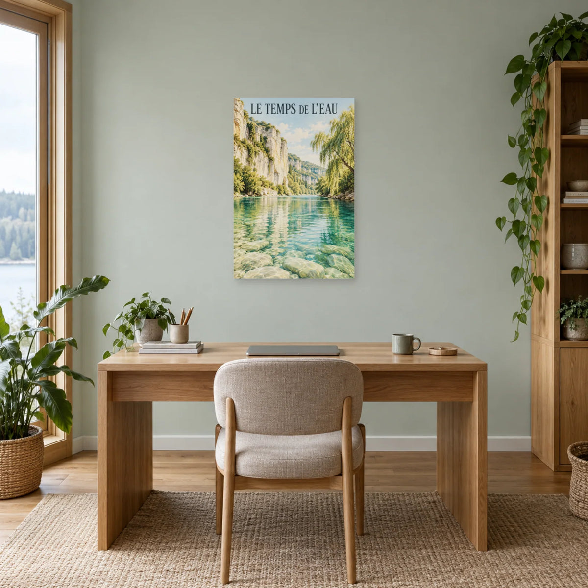 Affiche Rivière aux falaises calcaires – Le temps de l’eau dans un bureau - Art Virtuoso