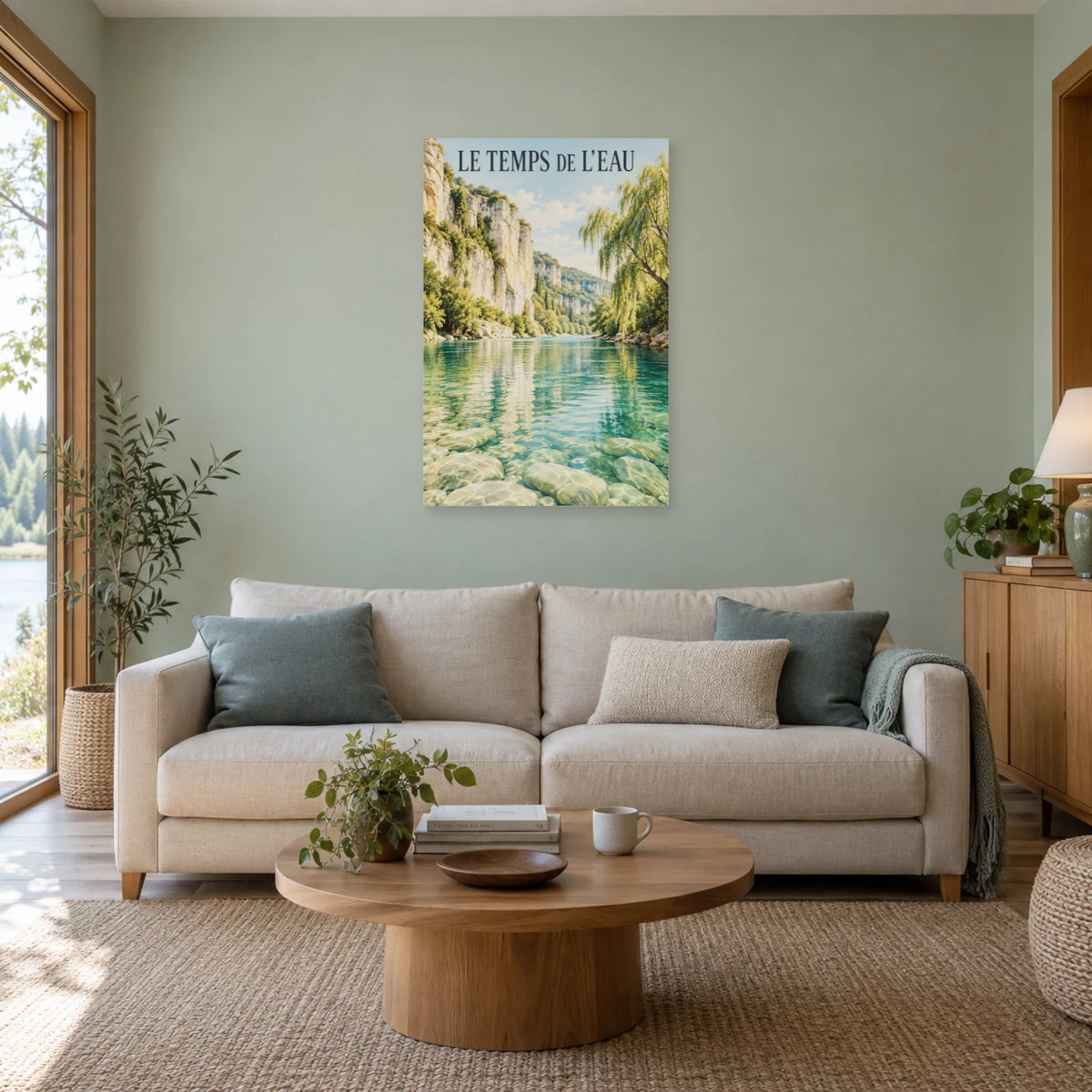 Affiche Rivière aux falaises calcaires – Le temps de l’eau dans un salon - Art Virtuoso