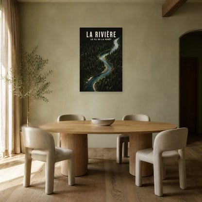 Affiche La rivière – Le fil de la forêt dans une salle à manger - Art Virtuoso