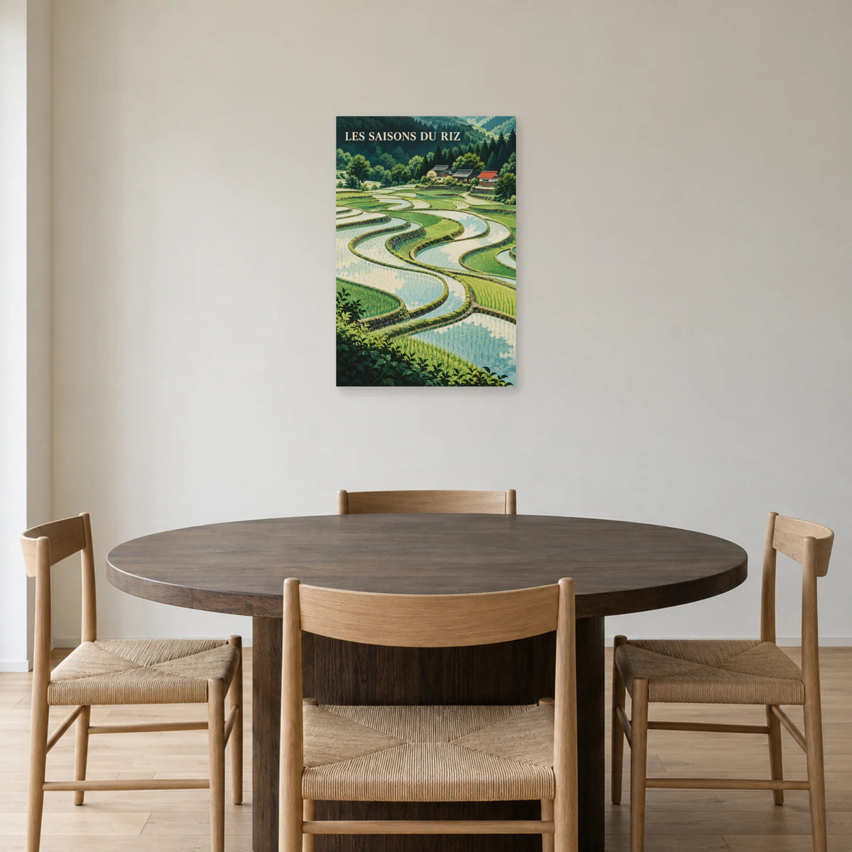 Affiche Rizières japonaises - Les saisons du riz dans une salle à manger - Art Virtuoso