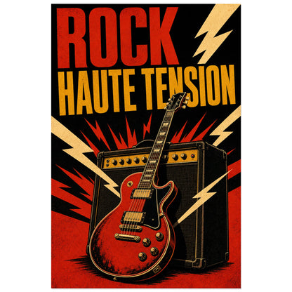 Affiche Rock - Haute tension, serigraphie rock vintage a fort contraste verticale, format 40 × 60 cm