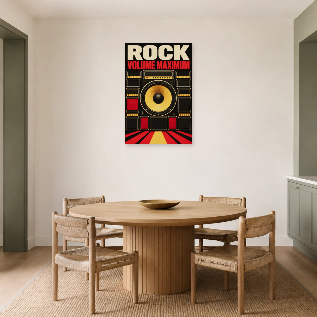 Affiche Rock - Volume maximum dans une salle à manger - Art Virtuoso