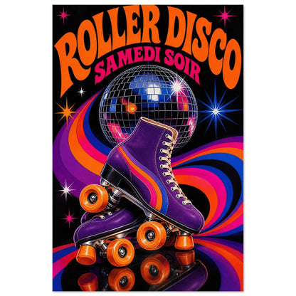 Affiche Roller Disco – Samedi Soir, sérigraphie illustrée verticale, format 30 × 45 cm