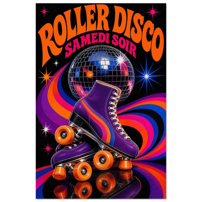 Affiche Roller Disco – Samedi Soir, sérigraphie illustrée verticale, format 60 × 90 cm
