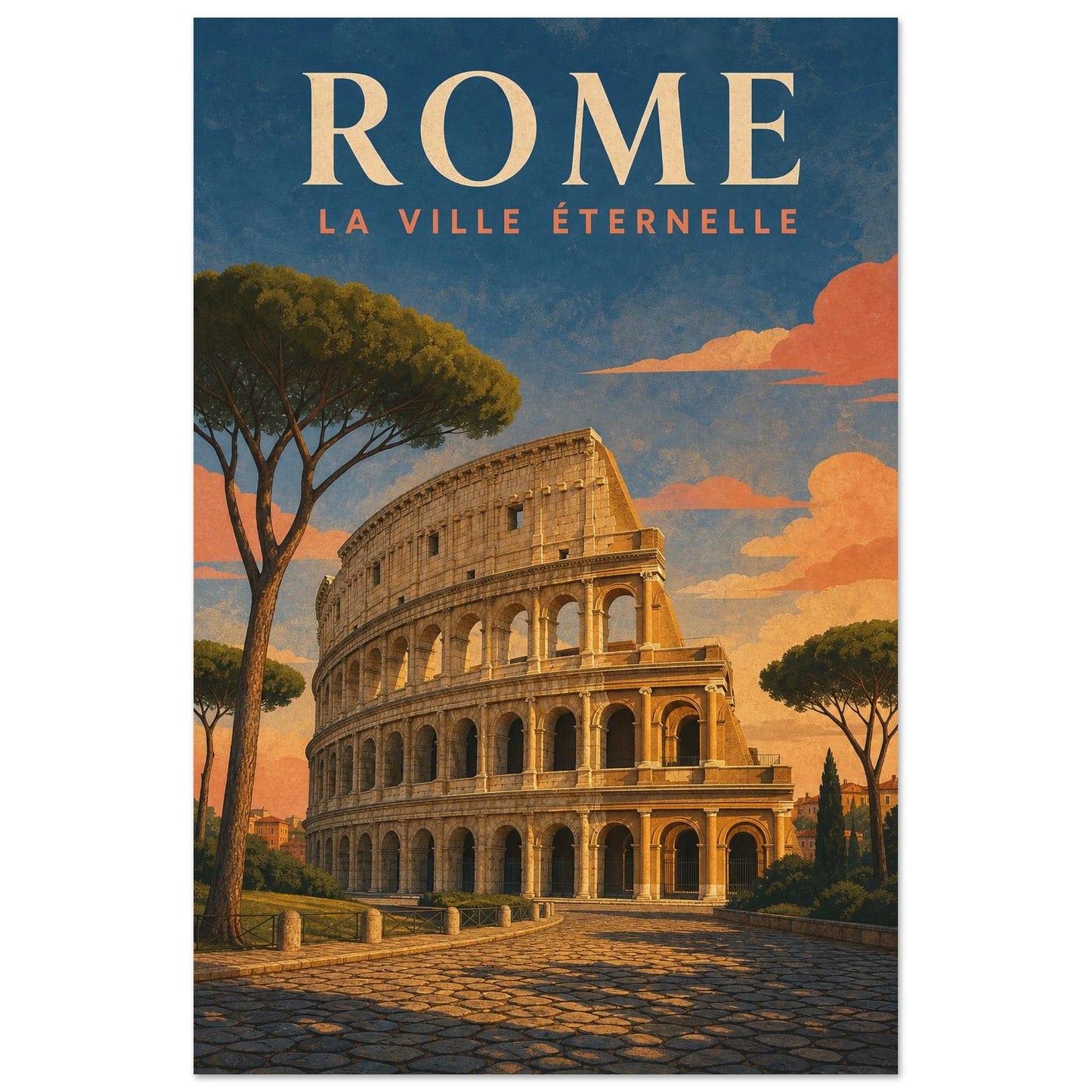 Affiche Rome – La Ville Éternelle, illustration verticale illustration monumentale, format 60 × 90 cm