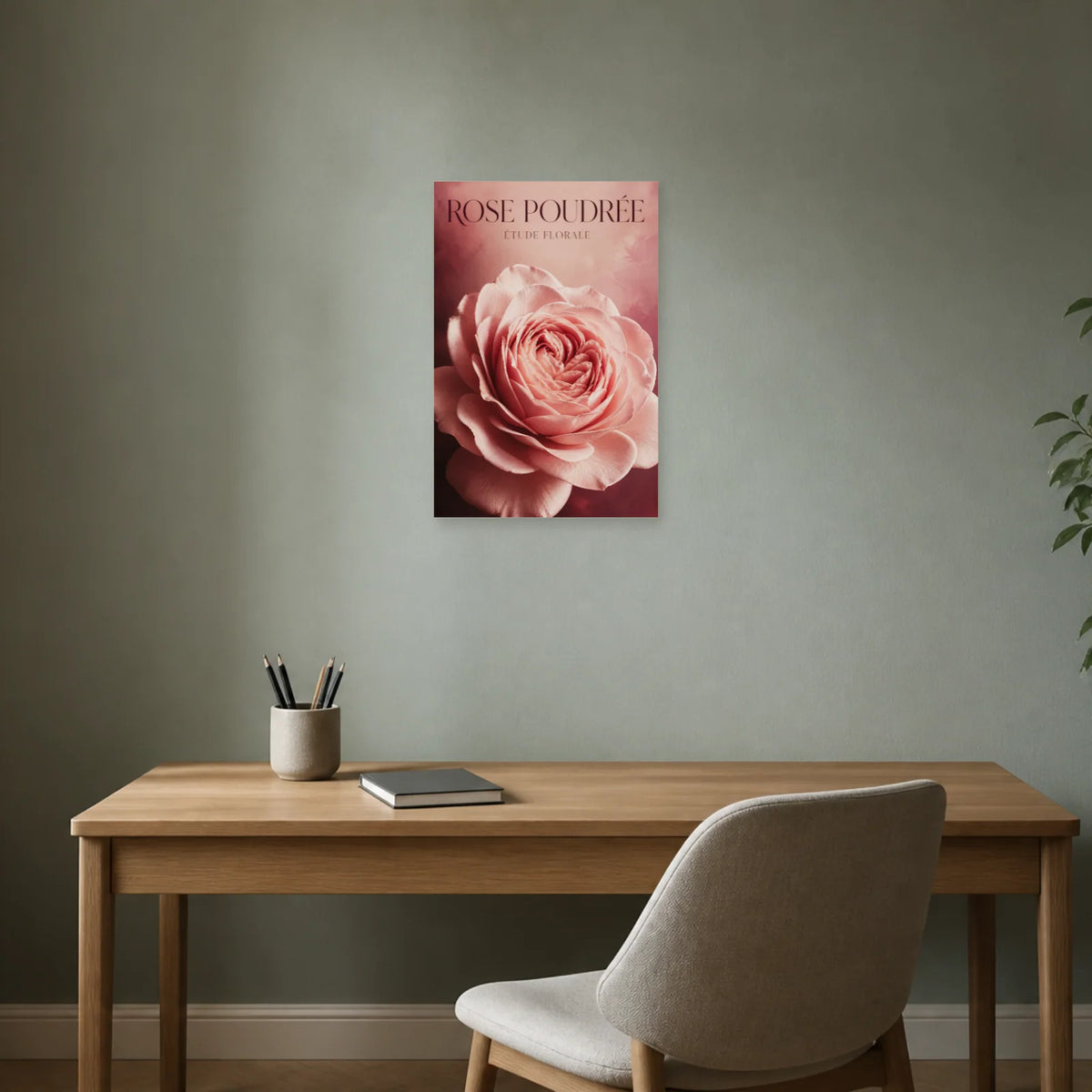 Affiche Rose Poudrée – Étude Florale dans un bureau - Art Virtuoso