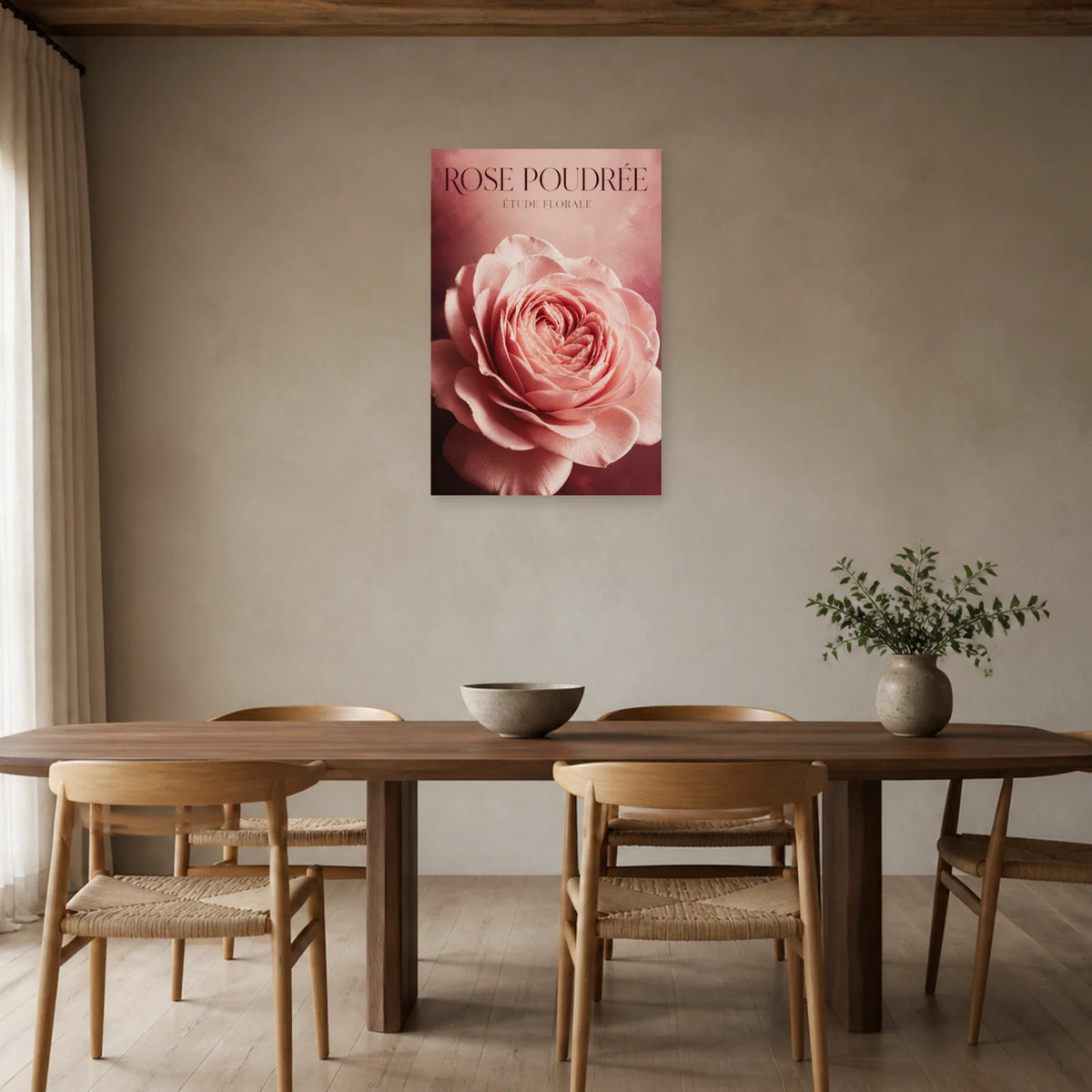 Affiche Rose Poudrée – Étude Florale dans une salle à manger - Art Virtuoso
