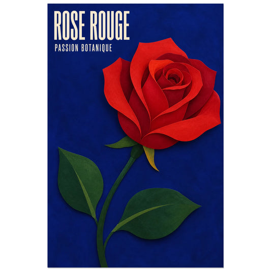 Affiche Rose Rouge – Passion Botanique, collage de papier et gouache verticale, format 30 × 45 cm
