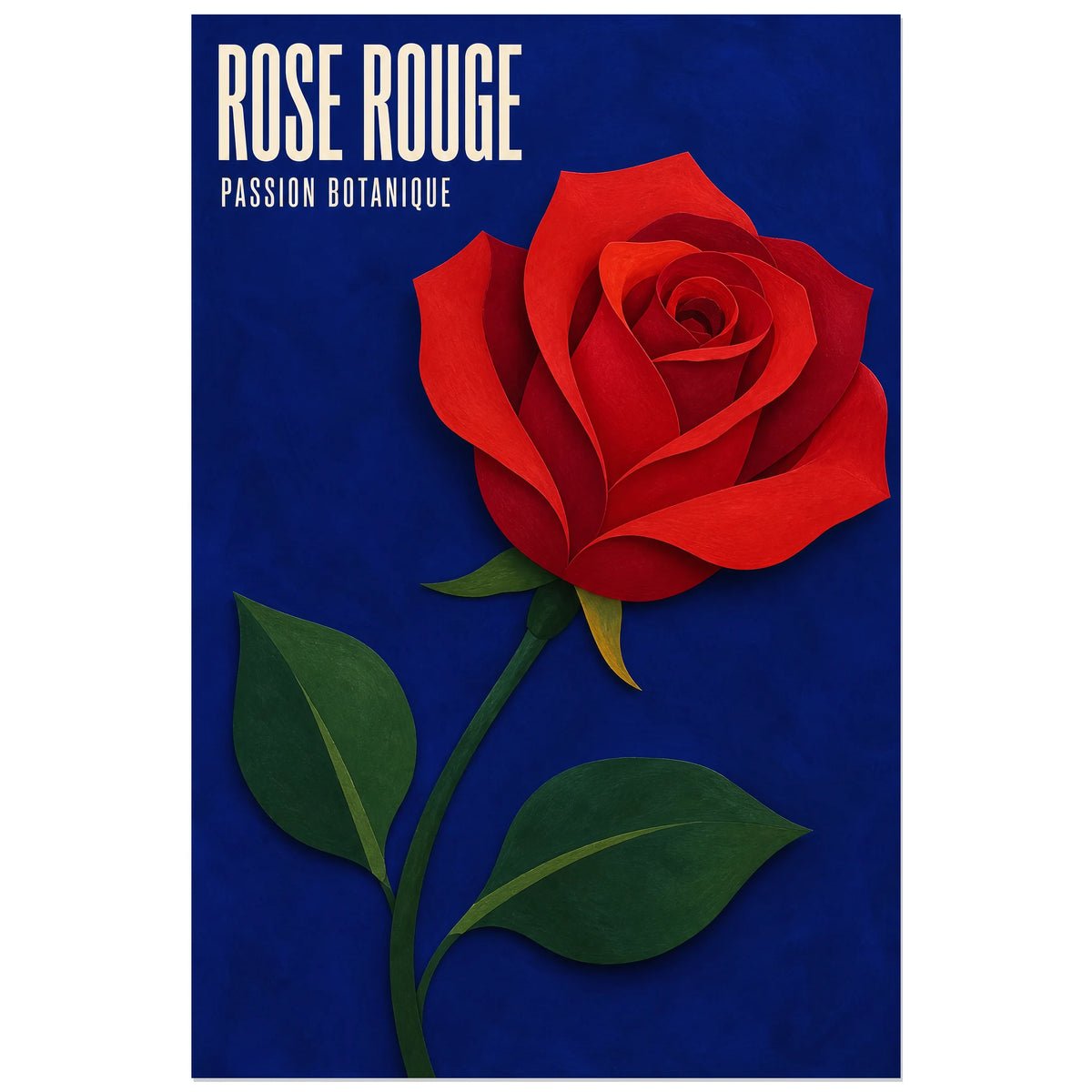 Affiche Rose Rouge – Passion Botanique, collage de papier et gouache verticale, format 60 × 90 cm