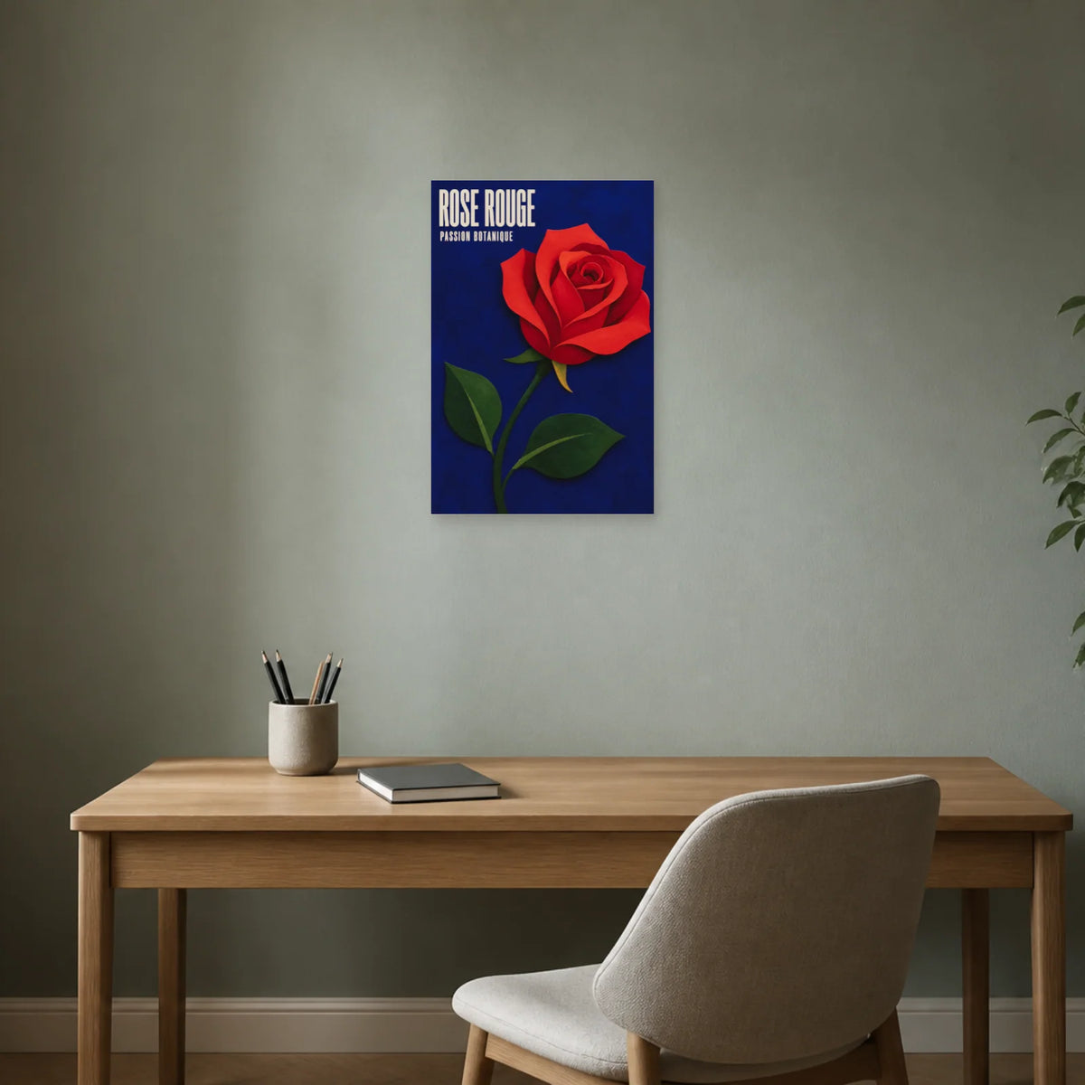 Affiche Rose Rouge – Passion Botanique dans un bureau - Art Virtuoso