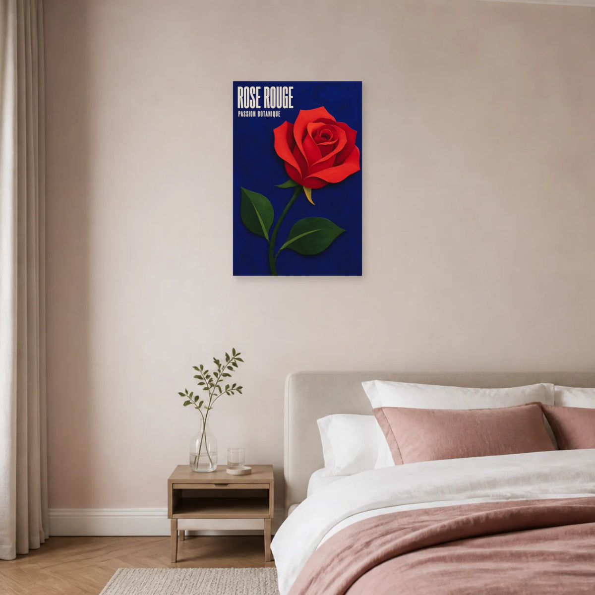 Affiche Rose Rouge – Passion Botanique dans une chambre - Art Virtuoso