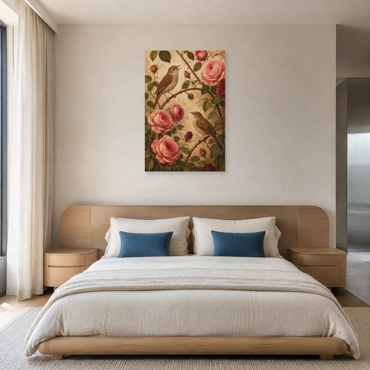 Affiche Rossignols parmi les roses dans une chambre - Art Virtuoso