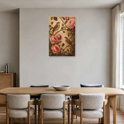 Affiche Rossignols parmi les roses dans une salle à manger - Art Virtuoso
