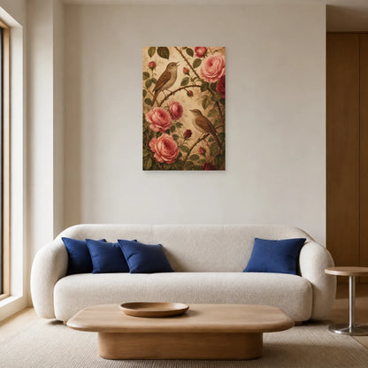 Affiche Rossignols parmi les roses dans un salon - Art Virtuoso