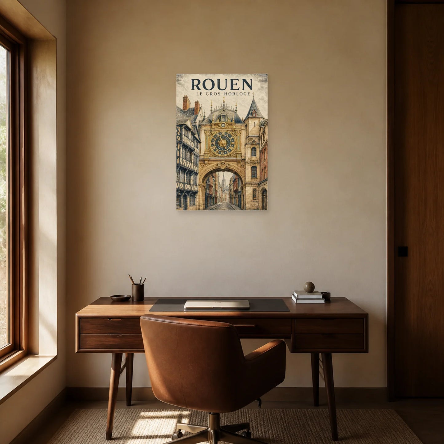 Affiche Rouen – Le Gros-Horloge dans un bureau - Art Virtuoso