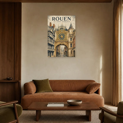 Affiche Rouen – Le Gros-Horloge dans un salon - Art Virtuoso