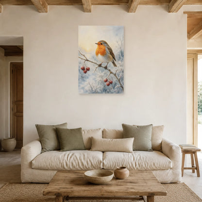 Affiche Rouge-gorge à l’aquarelle - Matin d’hiver dans un salon - Art Virtuoso