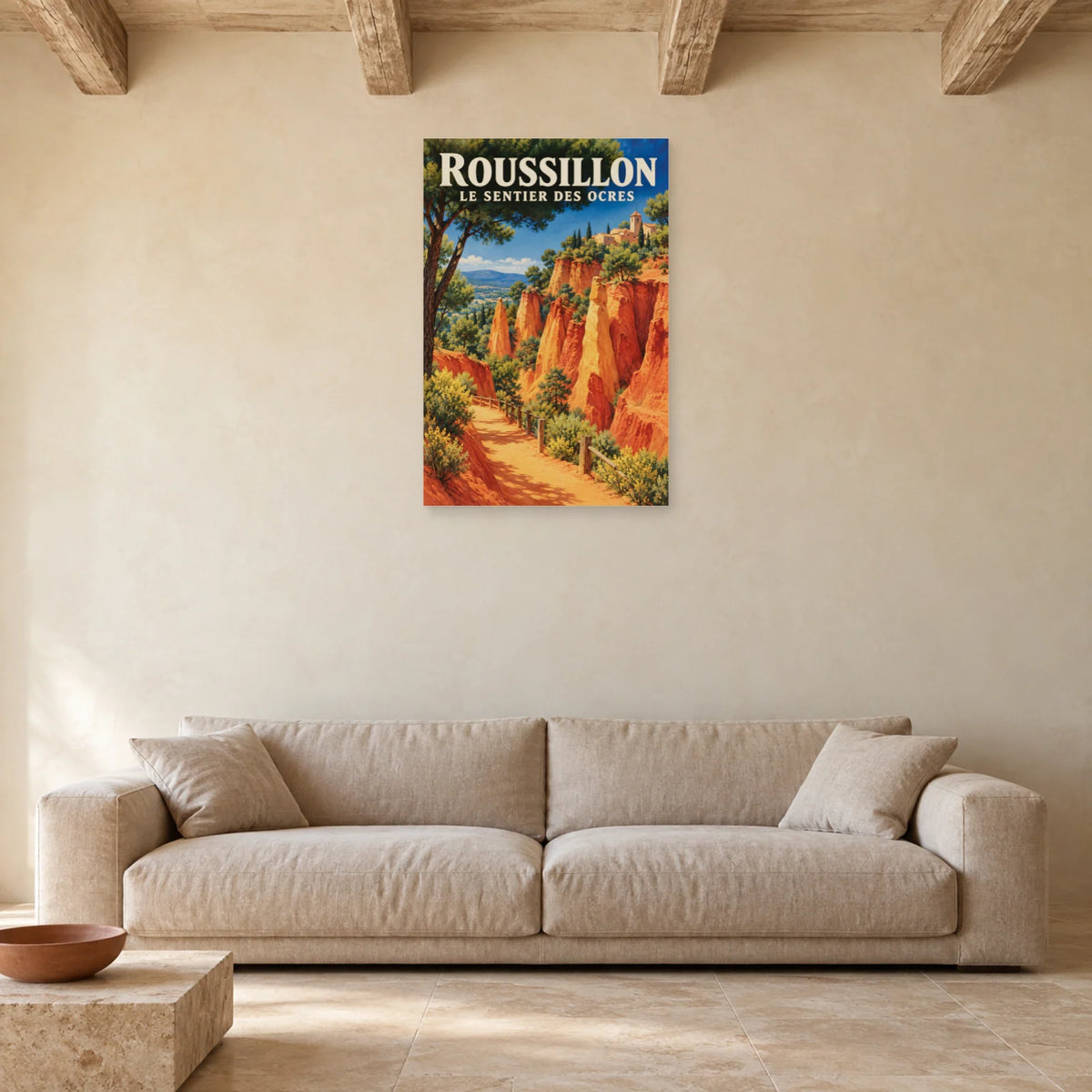 Affiche Roussillon Sentier des Ocres dans un salon - Art Virtuoso