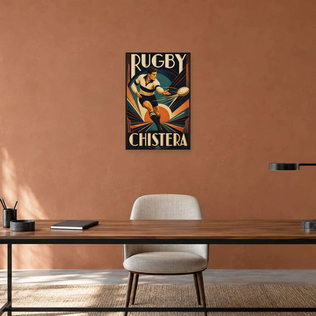 Affiche Rugby – Chistera dans un bureau - Art Virtuoso