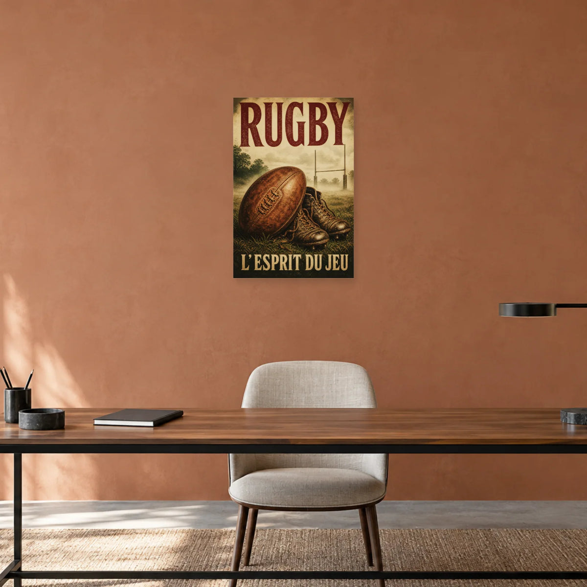 Affiche Rugby – L’esprit du jeu dans un bureau - Art Virtuoso