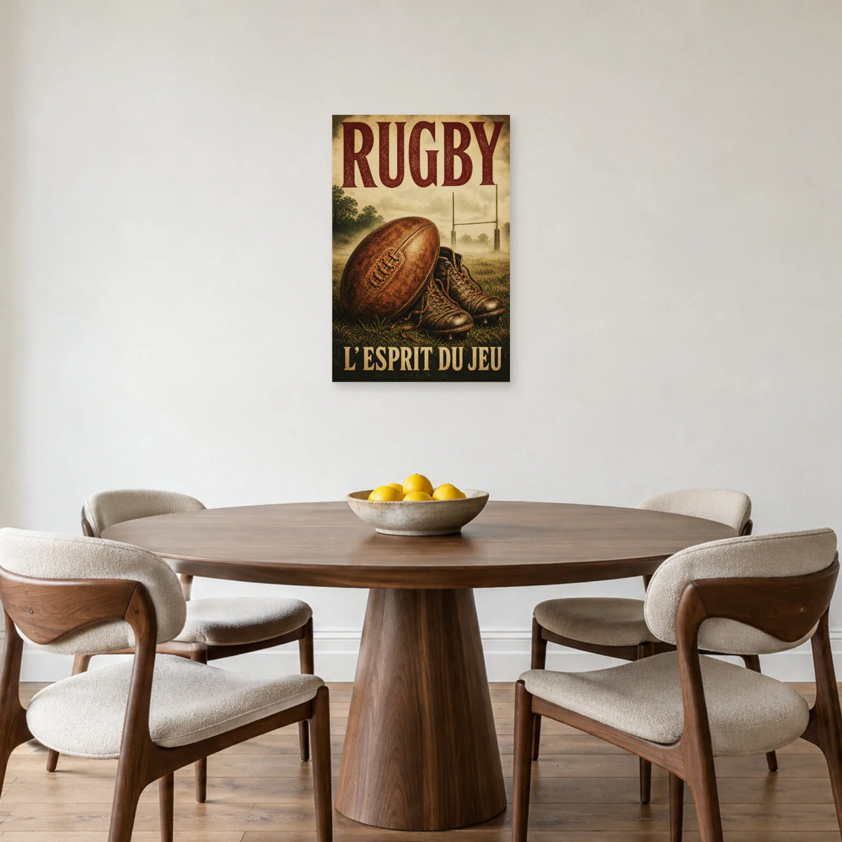 Affiche Rugby – L’esprit du jeu dans une salle à manger - Art Virtuoso