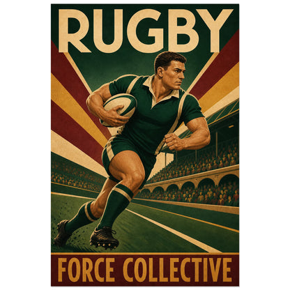 Joueur en vert et rayons crème et bordeaux, affiche rugby 40 × 60 cm
