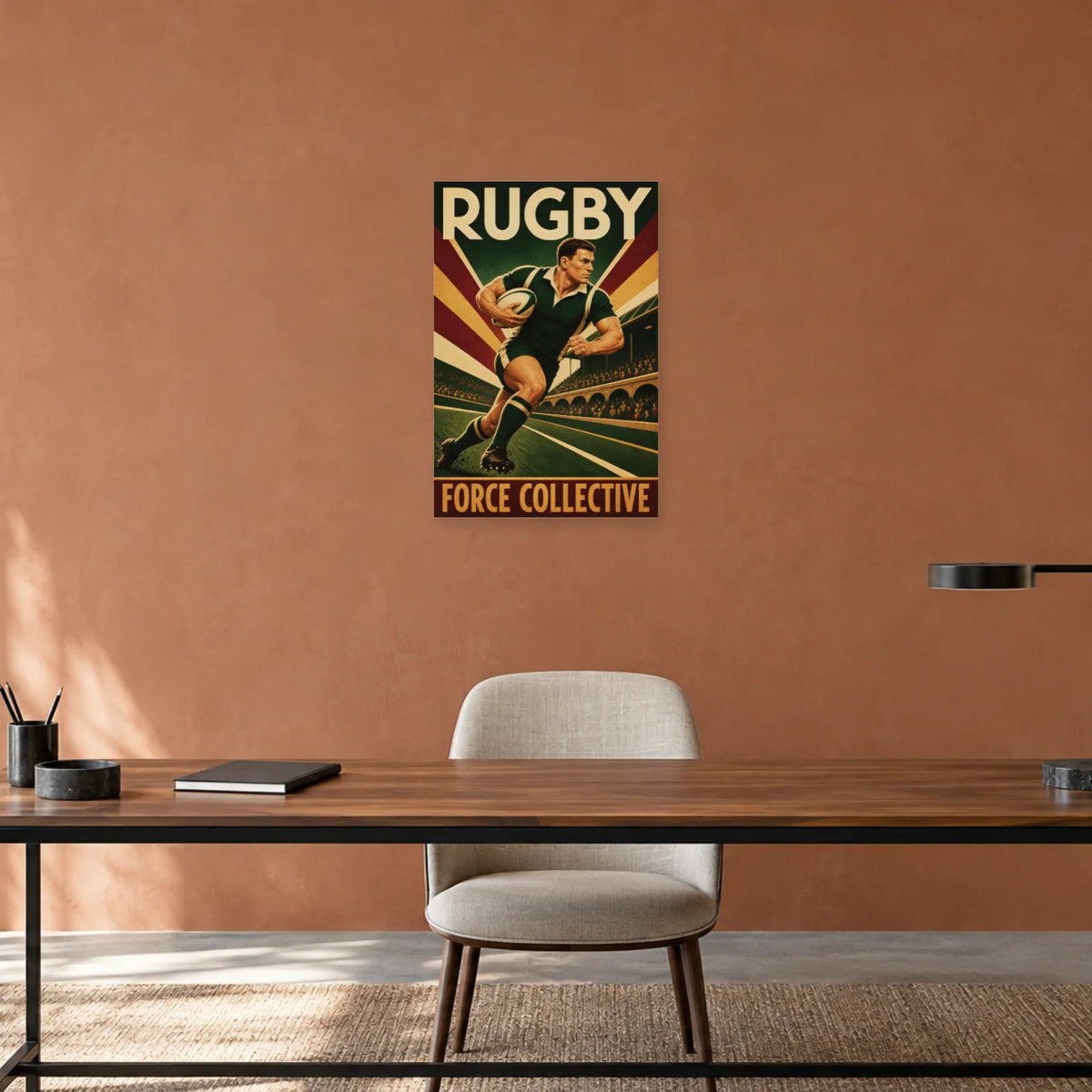 Affiche Rugby – Force collective dans un bureau - Art Virtuoso